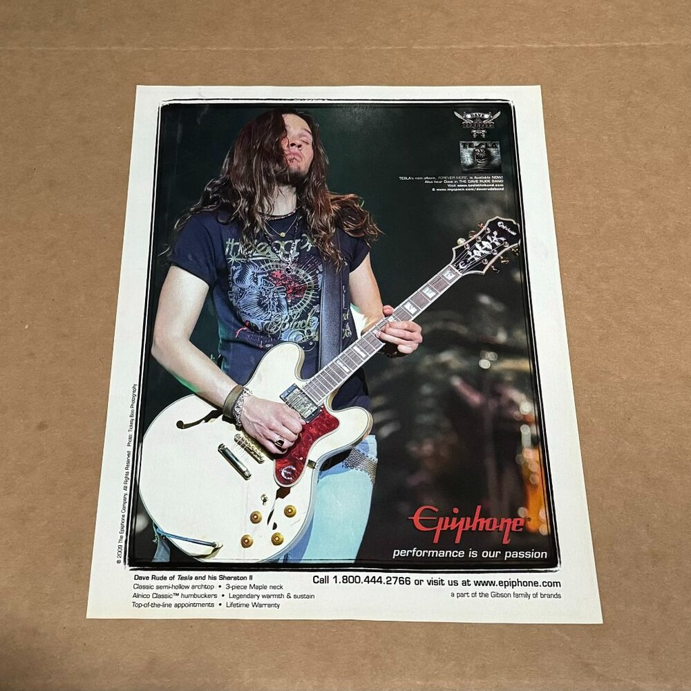 Dave Rude of Tesla - Epiphone Guitars - 2009 Print Advertisement